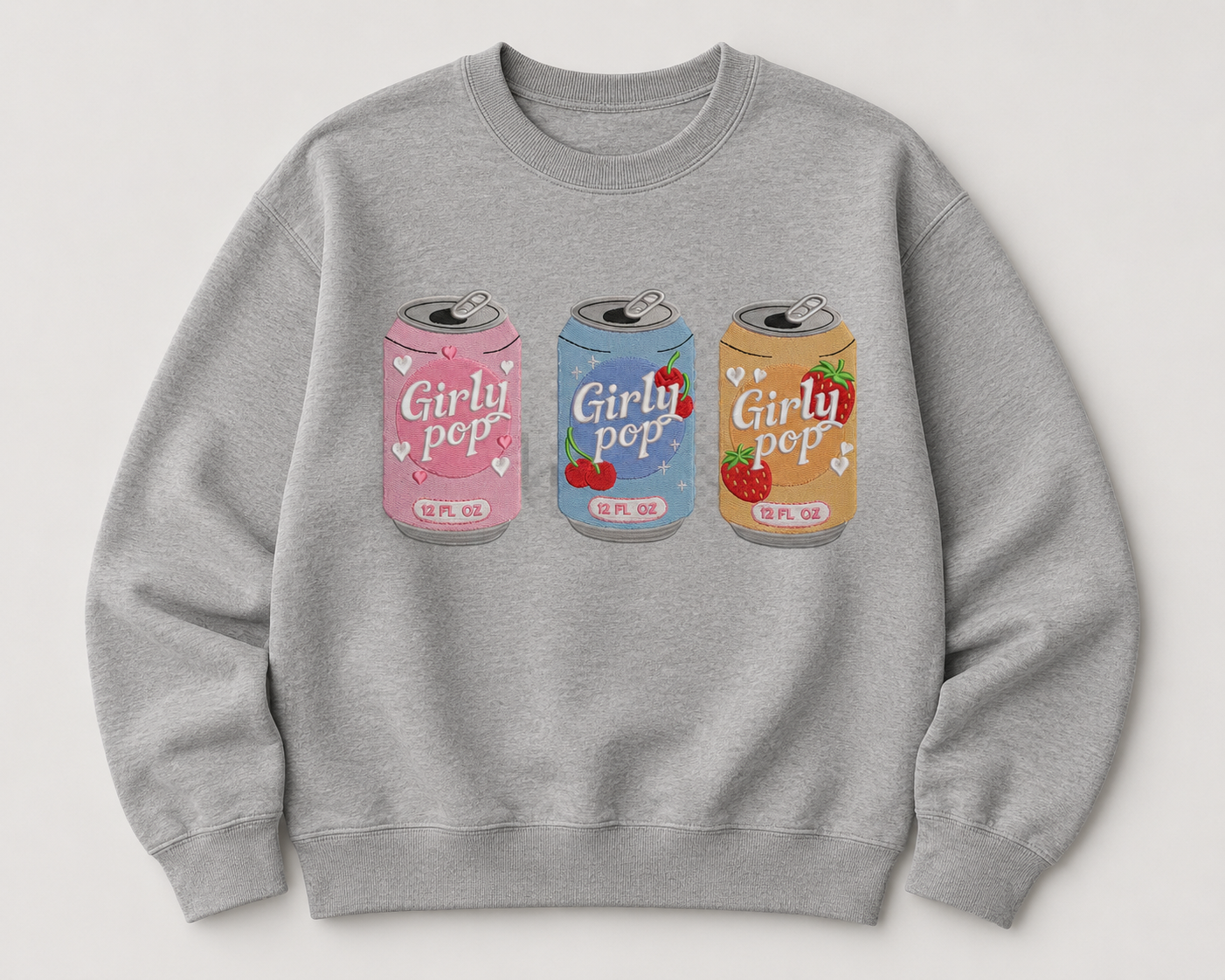 Girly Pop Soda Can Embroidered Sweatshirt