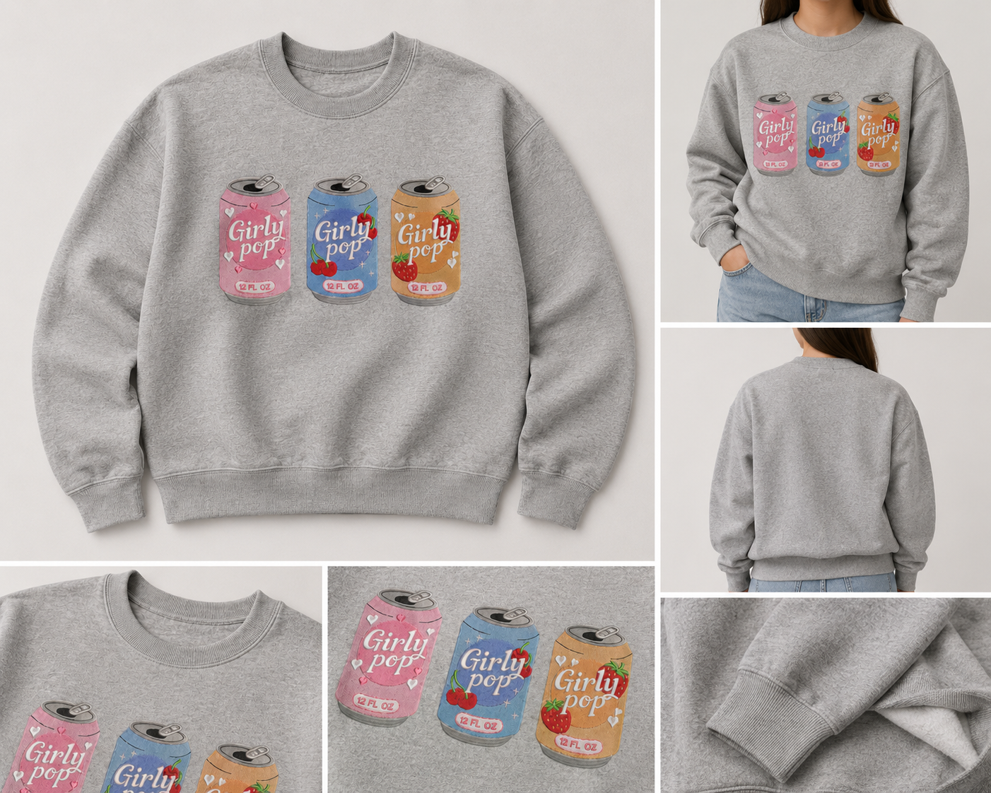 Girly Pop Soda Can Embroidered Sweatshirt
